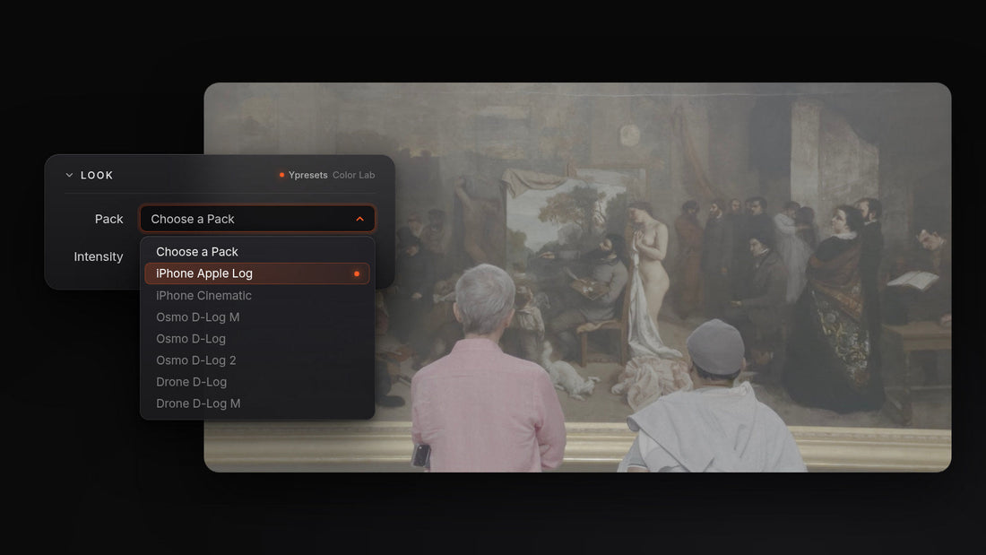 Ypresets Color Lab in DaVinci Resolve showing the 7 packs for iPhone Apple Log, iPhone Cinematic, Osmo and Drone footage
