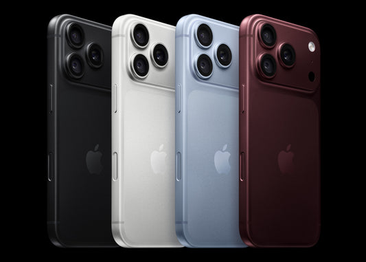 Official Apple press image of iPhone 18 Pro in black, silver, glacier and burgundy, showing the rear 48MP Pro Fusion camera system