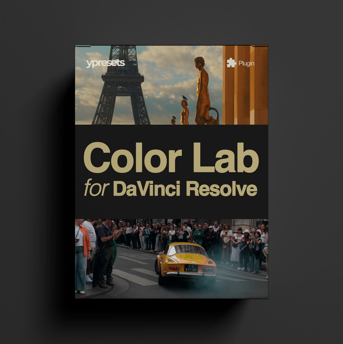 Ypresets Color Lab for DaVinci Resolve plugin box cover with Paris street scenes