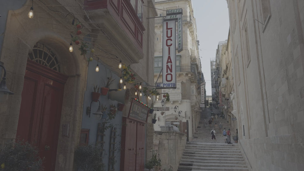 Stepped old-town street straight out of camera in flat Apple Log