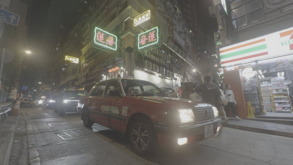 Hong Kong taxi at night straight out of camera in flat Apple Log