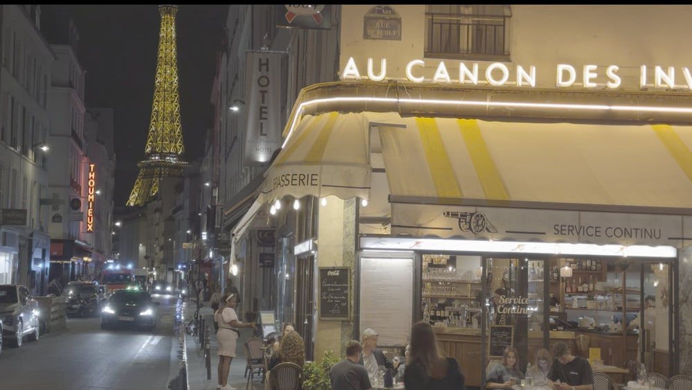 Paris café at night straight out of camera in flat Apple Log
