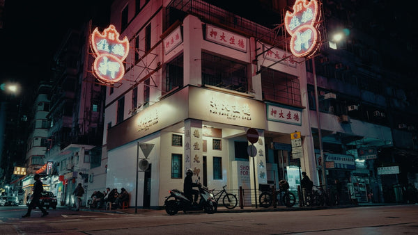 Neon corner at night, graded with Ypresets Apple Log LUT 9