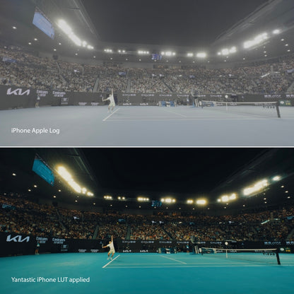 Comparison of a tennis match footage with and without Yantastic iPhone LUT applied.